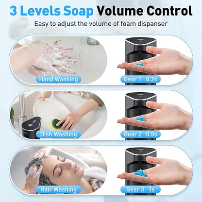 Fantictas Automatic Soap Dispenser,Touchless Hand Wall Mount Rechargeable 3 Gear Adjustable Electric Soap Dispenser 350ml with Infrared Motion Sensor for Bathroom,Kitchen,Office, Black Gel
