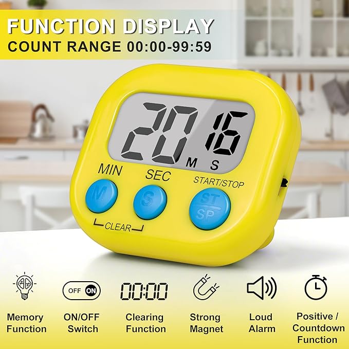 ZILLEEN Classroom Timer for Kids Teachers 2 Pack Digital Timers, Blue & Yellow - Image 4