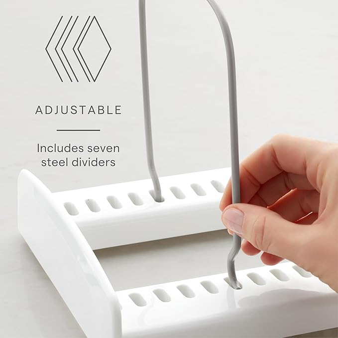 YouCopia StoreMore Bakeware Rack with Tall Steel Wires, Adjustable Pan and Lid Organizer, Classic Edition – White, Alloy Steel & Plastic, 11.5”W x 7.3”D x 6.4”H, Customizable Shelf - Image 2