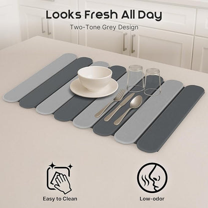 ArtyCozy Large Stone Dish Drying Mats with Non-Slip Rubber Back for Kitchen Counter, 24"×16", Space-Saving Foldable Quick Dry Absorbent Diatomaceous Earth Mat Dishes Bottles Cups Any Countertop