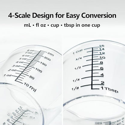 Laser-Etched Measuring Cup Set, 8 oz & 16 oz Clear Plastic Liquid Measuring Cups, Permanent oz/cup/Tbsp/mL Markings, Food-Grade for Baking & Cooking