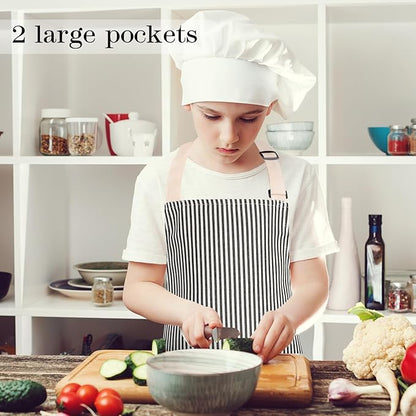 2 Pack Stripes Kids Apron, Kids Cooking Aprons with 2 Pockets, Cute Aprons for Cooking for Boys and Girls