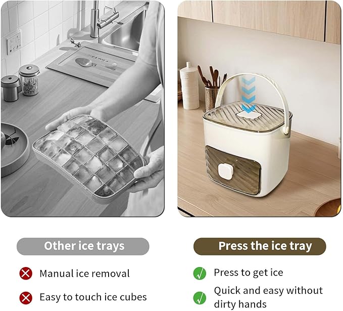 Ice Cube Tray for freezer with 2 Trays and Ice Storage Bin Tweezers, 48 Grid Ice Making Mold Ice Maker with Easy to Press Lid, for Whiskey Cocktails Beer Coffee (White)