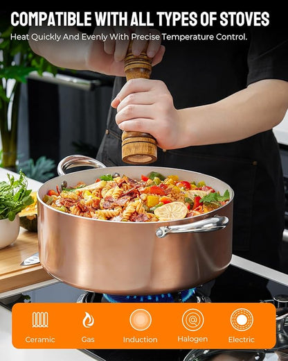 BEZIA Large 8 Quart Nonstick Cooking Pot with Lid, Induction Stock Pot, Soup Pot for All Stovetops, Non-toxic and Oven Safe, PFOA PFAS Free, Golden - Image 4