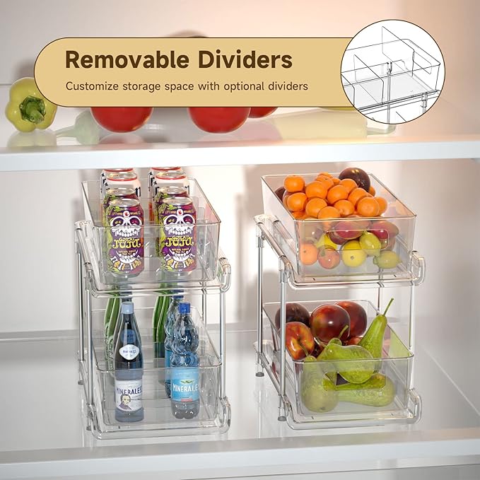 HIHEGD 2 Tier Bathroom Storage With Dividers, Clear Under Sink Pull Out Organizer for Kitchen Pantry, Medicine Cabinet - Image 6