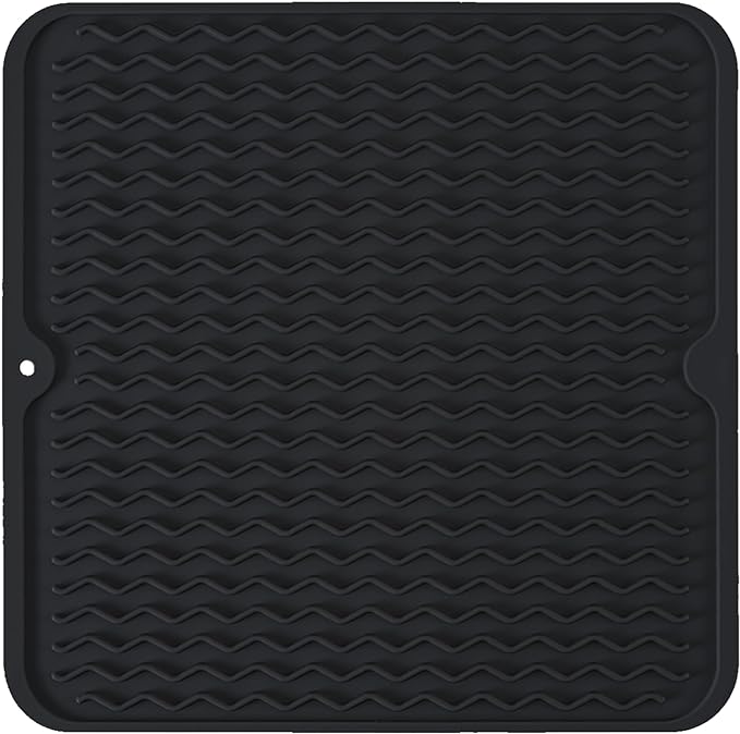 Silicone Dish Drying Mat, Non-Slip Easy Clean Sink Mat Large Heat-resistant Dish Drainer Mat for Kitchen Counter, Sink, Refrigerator or Drawer liner (12" x 12", BLACK) by MODENGKONGJIAN