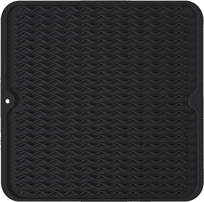 Silicone Dish Drying Mat, Non-Slip Easy Clean Sink Mat Large Heat-resistant Dish Drainer Mat for Kitchen Counter, Sink, Refrigerator or Drawer liner (12" x 12", BLACK) by MODENGKONGJIAN