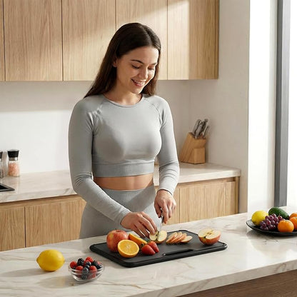 SMIRLY Plastic Cutting Board Set with Holder, Non-Slip Chopping Boards for Kitchen, Dishwasher Safe, Essential Kitchen Gadgets, 3 Pack, Dark Gray