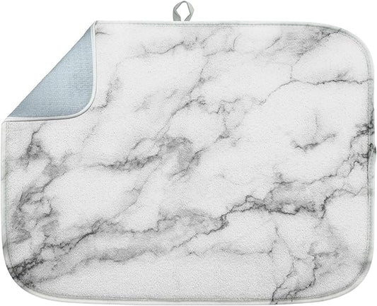 Sanwarm Absorbent Dish Drying Mat, Marble Gray Stone Paint Microfiber Pad for Kitchen Counter, Coffee Bar Decor, Heat Resistant and Reversible, 16" x 18"