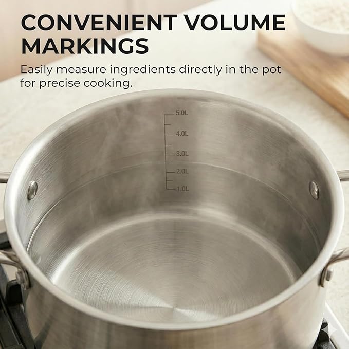 SUNHOUSE 18/8 Stainless Steel Stock Pot - 6.5 Quart Heavy-Duty Induction Cooking Pot with Visible Lid for Pasta, Soup, Spaghetti - Nonstick Thick-Bottom Deep Stockpot - Image 5