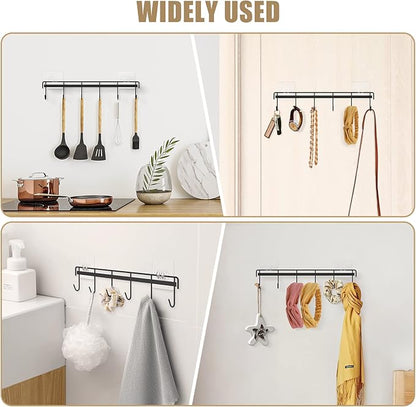 Kitchen Utensil Hanger, Adhesive Utensil Holder Wall Mount Kitchen Rack Rail with 12 Hooks, Space Saving and No Drilling, Black, 2 Pcs - Image 6