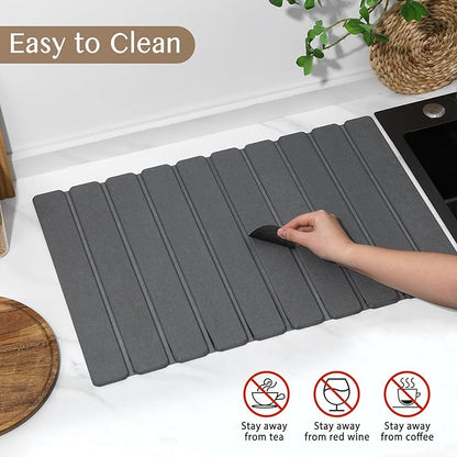 Large Stone Dish Drying Mat for Kitchen Counter, Thin & Light Quick Dry Stone Dishes Mat, Foldable Water Absorbing Diatomite Drying Pad for Kitchen Bathroom Sink Countertop (Pure Gray 24"×16" & 8"x4") - Image 6