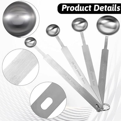 4 Pcs Long Handle Measuring Spoons Set Stainless Steel Measuring Spoon Set Metal Coffee Scoop Tablespoon Teaspoon for Liquid Solid Powder Ingredients (1/4 tsp, 1/2 tsp, 1 tsp, 1 tbsp)