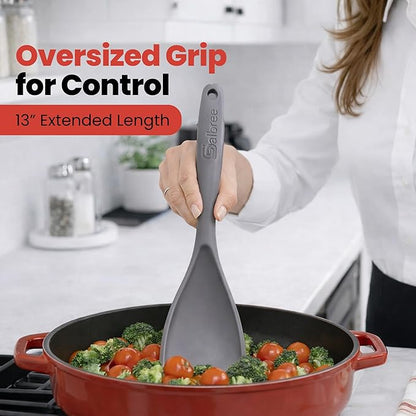 Silicone Spoon Spatula for Cooking - Multifunction Scoop Spatula Spoonula - Heat Resistant Cooking Spoon for Nonstick Cookware - Large Silicone Kitchen Spoon - Seamless Design (Gray/Black,2pcs) - Image 7