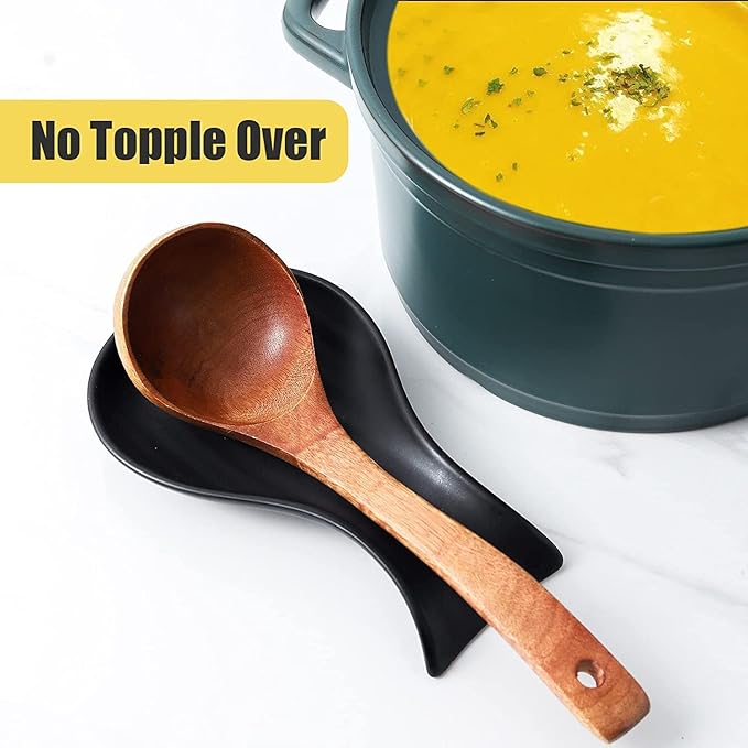 Hasense Porcelain Spoon Rest for Stove Top, 7 Inch Spoon Holder for Ladle Spatula & Tong, Large Cooking Utensil Rests for Home Kitchen Countertop and Coffee Bar Decoration, Matte Black