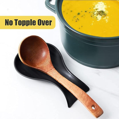Hasense Porcelain Spoon Rest for Stove Top, 7 Inch Spoon Holder for Ladle Spatula & Tong, Large Cooking Utensil Rests for Home Kitchen Countertop and Coffee Bar Decoration, Matte Black