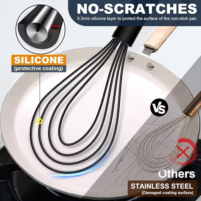 Flat Whisk, EDDEAS Silicone Gravy Whisk for Cooking, Beating, Stirring Gravy and Eggs - Image 2