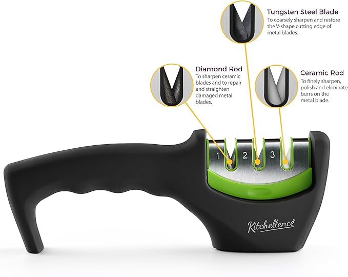 4-in-1 Kitchen Knife Accessories: 3-Stage Knife Sharpener Helps Repair, Restore and Polish Blades and Cut-Resistant Glove - Image 3