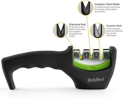 4-in-1 Kitchen Knife Accessories: 3-Stage Knife Sharpener Helps Repair, Restore and Polish Blades and Cut-Resistant Glove - Image 3