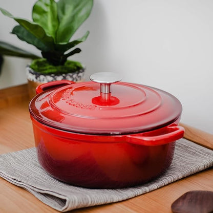 EDGING CASTING Enameled Cast Iron Dutch Oven Pot with Lid, 7 Quart, Round Dutch Ovens, Bread Oven Dual Handles, for Bread Baking, Oven Safe up to 500°F, Red - Image 9