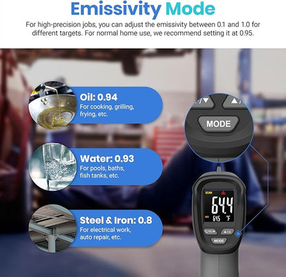 Etekcity Temperature Gun Infrared Thermometer -58°F 1130°F, Digital Laser Heat Gun with Adjustable Emissivity & Max Measure for Pizza Ovens, Griddles, Meat, Refrigerators, Engine, HVAC, Kitchen & Pool - Image 6