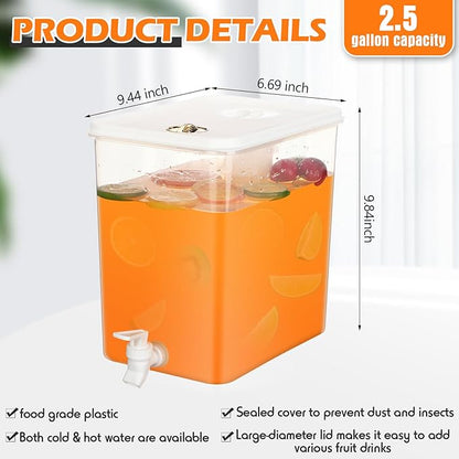 Domensi 2 Pack 2.5 Gallon Drink Dispenser for Fridge with Spigot Water Dispenser Leak Proof Lids Filter Screen Beverage Juice Container Sealed Plastic Lemonade Milk Cold Hot Drink Tea Jug for Party - Image 3