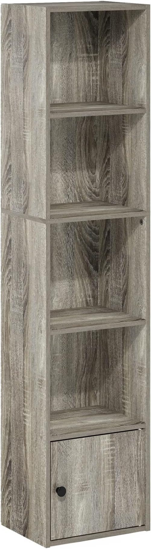 Furinno LUDER Book Shelf, 5-Tier Modern Bookshelf, Bookcase with 1 Door Storage Cabinet, 9.3 x 12 x 52, for Organization and Storage, for Living Room, Bedroom, Home Office, French Oak - Image 6