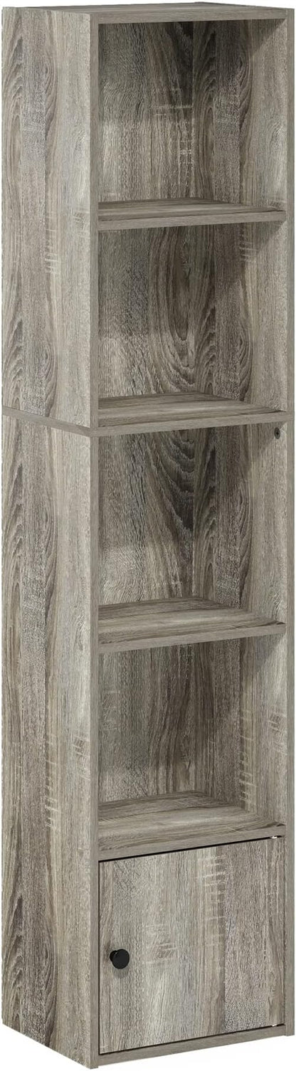 Furinno LUDER Book Shelf, 5-Tier Modern Bookshelf, Bookcase with 1 Door Storage Cabinet, 9.3 x 12 x 52, for Organization and Storage, for Living Room, Bedroom, Home Office, French Oak - Image 6