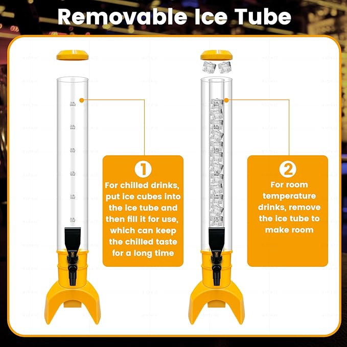 2 Pcs Beer Dispenser, 3L/100 Oz Mimosa Tower with Ice Tube for Bar Party, Tabletop Beer Dispenser for Beer, Liquor, Beverage (Yellow)