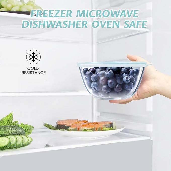Luvan Glass Mixing Bowls with Lids Set(4.5QT, 2.7QT, 1.1QT)-Large Glass Mixing Bowls, Clear Salad Bowl for Baking, Cooking, Serving, Food Prep, 3PC Nesting Bowls for Kitchen Storage & Dishwasher Safe - Image 8