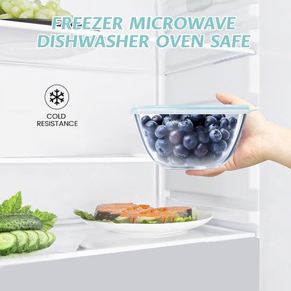 Luvan Glass Mixing Bowls with Lids Set(4.5QT, 2.7QT, 1.1QT)-Large Glass Mixing Bowls, Clear Salad Bowl for Baking, Cooking, Serving, Food Prep, 3PC Nesting Bowls for Kitchen Storage & Dishwasher Safe - Image 8