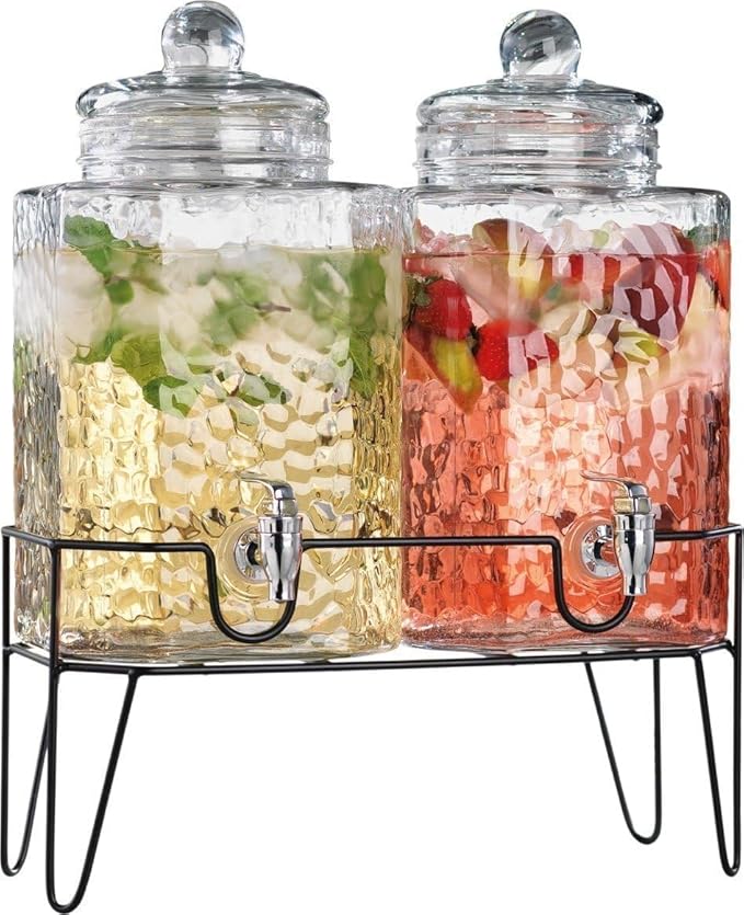 MosJos Beverage Dispensers - Set of 2 Glass Drink Dispensers with Metel Stand - 1.5-Gallon Capacity - Perfect for Lemonade, Juice, Water, Iced Tea, Punch - Image 4