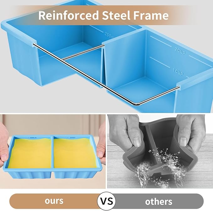Silicone Freezer Tray for Soup Ice Cubes: 2-Cup Freezing Tray with Lid for Meal Prep - 2Pack Silicon Soup Portion Freeze Trays Make Stock Souped Ice Cube - Image 3