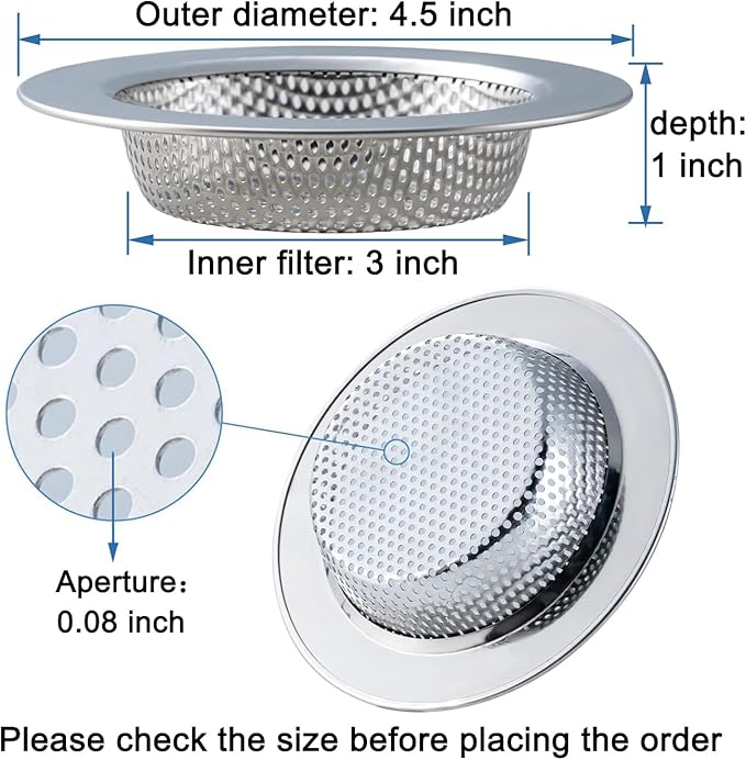 Honmein 3 Pcs Sink Strainer for Most Kitchen Sink Drain Basket, Upgraded Double-Layer Safe Design Kitchen Sink Strainer (Outer Diameter 4.5 Inch) - Image 4
