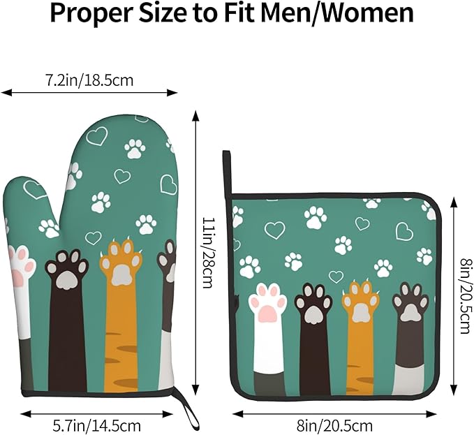 Cat Oven Mitt Potholders Sets - Paw Kitchen Mitts and Pot Holders Set of 2 Kitten Pet Oven Gloves Hot Pads for Cooking BBQ Baking Grilling - Image 3