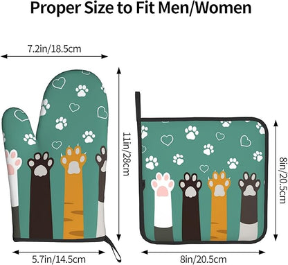 Cat Oven Mitt Potholders Sets - Paw Kitchen Mitts and Pot Holders Set of 2 Kitten Pet Oven Gloves Hot Pads for Cooking BBQ Baking Grilling - Image 3