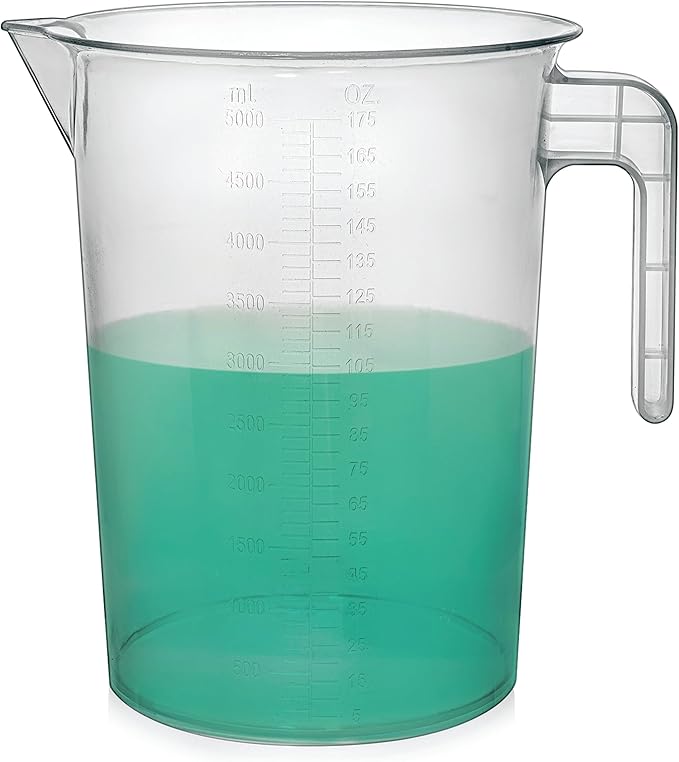 5 Liter Measuring Pitcher | 1.3 Gallon Shatterproof Plastic Large Graduated Mixing Pitchers, 1 to 2 Gallons (5L, 5000ml) by Terbold