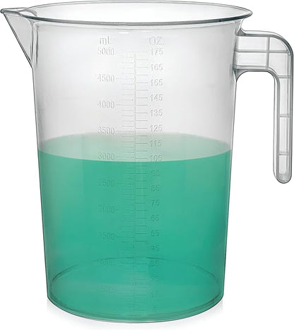 5 Liter Measuring Pitcher | 1.3 Gallon Shatterproof Plastic Large Graduated Mixing Pitchers, 1 to 2 Gallons (5L, 5000ml) by Terbold