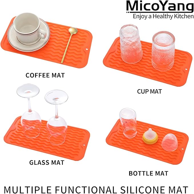 MicoYang Silicone Dish Drying Mat for Multiple Usage,Easy clean,Eco-friendly,Heat-resistant Silicone Mat for Kitchen Counter or Sink,Refrigerator or Drawer Liner Orange S 12 inches x 6 inches - Image 3