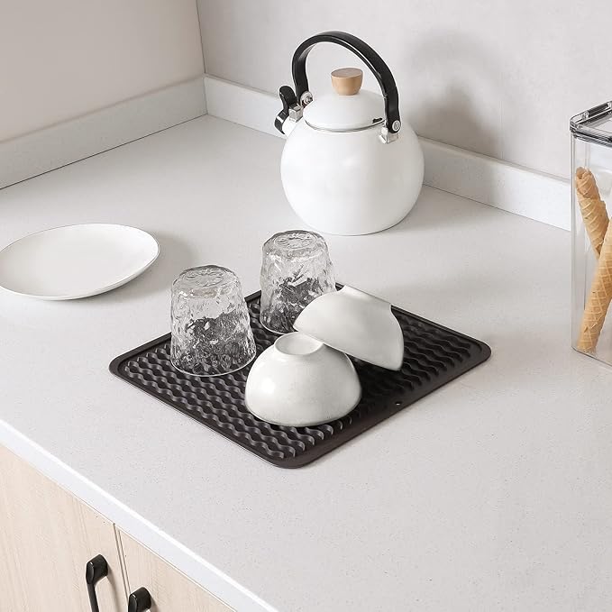 MicoYang Silicone Dish Drying Mat for Multiple Usage,Easy clean,Eco-friendly,Heat-resistant Silicone Mat for Kitchen Counter or Sink,Refrigerator or Drawer liner Coffee M 12 inches x 12 inches - Image 6