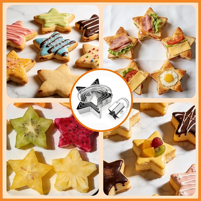 Star Cookie Cutters (5 Pieces/Set),Biscuit Cutter Set with Handle and Big Ring, Professional Baking Dough Cutter Tools for Cakes, Sandwiches, Donuts, Dumplings - Image 8