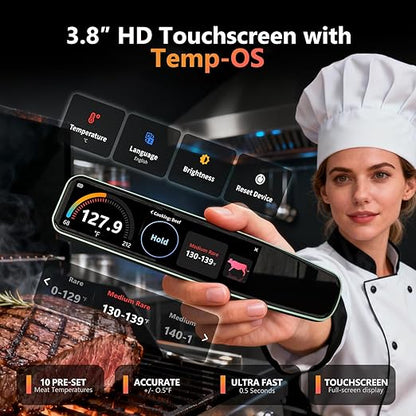 AWLKIM Digital Kitchen Thermometer for Cooking, 0.5-Second Instant Read Meat Thermometer, 3.8" Touchscreen, IP67 Waterproof Food Probe for BBQ, Grill, Candy, Oil, Baking | ±0.5°F, USB-C Rechargeable - Image 3