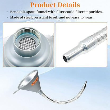14.84" Steel Bendable Spout Funnel with Filter for All Automotive Oils, Metal Flexible Long Funnels for Automotive Use for Transmission Fluid, Diesel Fuel, and Other Liquids, with Gloves - Image 4