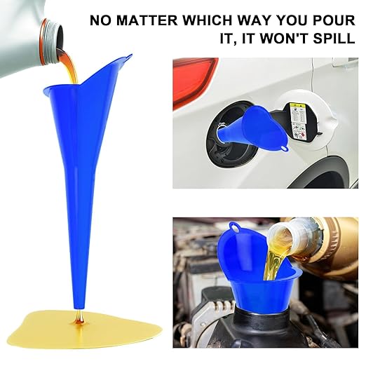 Long-Neck Oil Funnel for Automotive – Multi-Function Plastic Funnel for Oil, Gas & Lubricants – Universal Car Accessory (Blue (1-Pack)) - Image 4