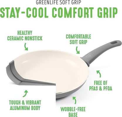 GreenLife Non Stick Fry Pan Set (7" & 10"), Non-Toxic PFAS-Free Ceramic Skillets, Dishwasher & Oven Safe, Egg Omelet Frying Pans, Stay- Cool Handles, Kitchen Home Cooking Essentials, Gray - Image 4