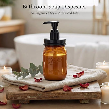 Amolliar Plastic Mason Jar Soap Dispenser with Pump Lid,16OZ Refillable Hand Soap Dispenser Set with Cute Lables - Farmhouse Decor for Kitchen Bathroom, Liquid Soap, Dish Soap, Lotion (2 Pack, Amber) - Image 5