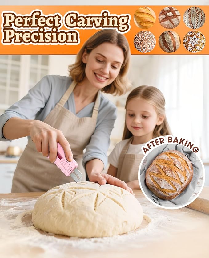 Bread Lame Sourdough Bread Baking Supplies Bread Cutter, Extractable & Magnetic Dough Cutter for Sourdough Bread, Pizza Dough and Baking Supplies, Scoring Patterns booklet & 5 Razor Blades