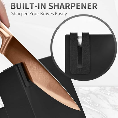 15-Piece Rose Gold Knife Block Set with Sharpener, Chef Professional Knife Set, Stainless Knife Set With Scissors, Steak Knives