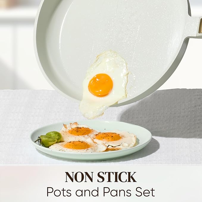 CAROTE Ceramic Cookware Set Nonstick, 14pcs Pots and Pans Set Nonstick, Non-Toxic & PFAS-Free, Dishwasher, RV/Camping Cookware Set, Cooking Pots with Lids, Sage Green - Image 3