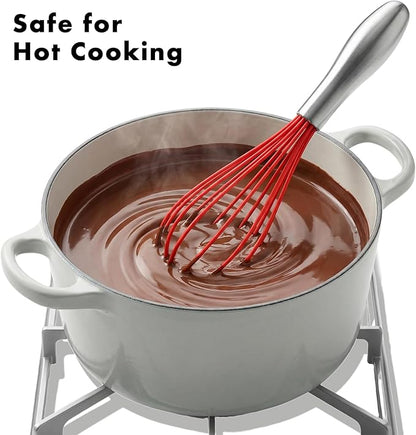 OYV 10-Inch Red Silicone Whisk, Heat Resistant 480°F Kitchen Whisk with Stainless Steel Ergonomic Handle, Non-Scratch for Nonstick Cookware, Dishwasher Safe, Perfect for Blending, Cooking & Beating - Image 5